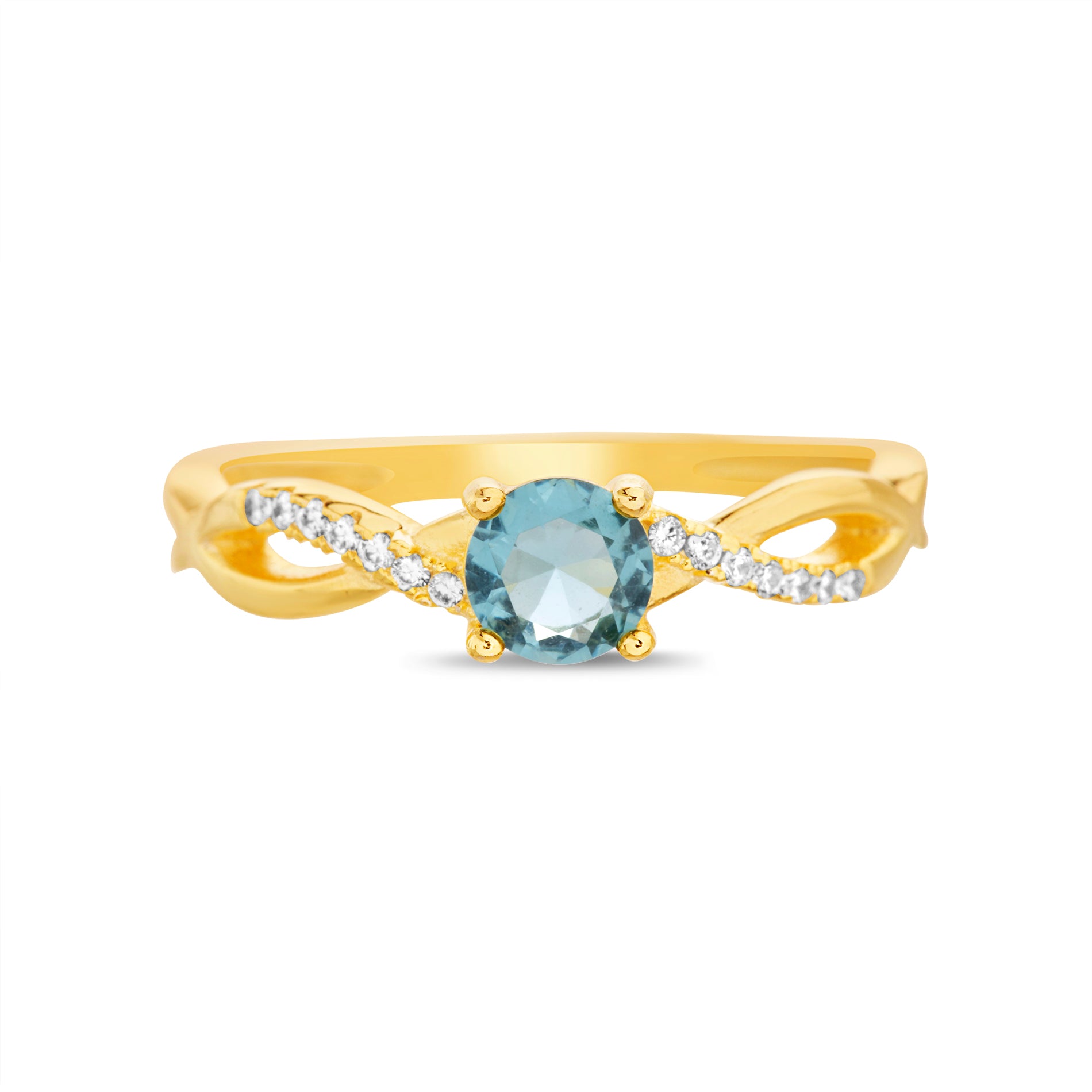 Gold & Blue CZ Interlock Band Ring